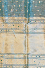 Handlloom Kadhua Banarasi Tissue Silk Saree- Big Border - Powder Blue