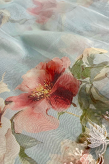 HOV HANDLOOM KORE ORGANZA SILK SAREE - STRIPES & EMBROIDERY- 132