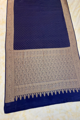 HOV Handloom Banarasi Crepe Silk Saree - Butidar All Over - Dark Blue - 075