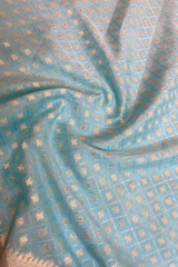 HOV Handloom Banarasi Crepe Silk Saree - Butidar Star All Over - Sky Blue - 076