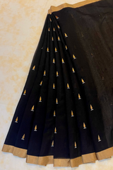 HOV HANDLOOM CHANDERI SAREE - GOLD LEAF - BLACK - 104
