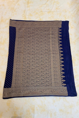 HOV Handloom Banarasi Crepe Silk Saree - Butidar All Over - Dark Blue - 075