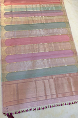 HOV HANDLOOM KADHUA BANARASI KATAN SILK SAREE - RANGKAT - LIGHT BLUE,PINK - 133