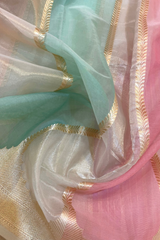 HOV HANDLOOM KADHUA BANARASI KATAN SILK SAREE - RANGKAT - LIGHT BLUE,PINK - 133