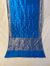 HOV HANDLOOM KADHUA BANARASI KATAN SILK SAREE - SCALLOP BORDER - BLUE - 124
