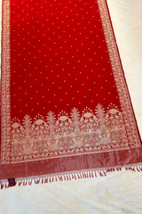 HOV EXCLUSIVE HANDLOOM KADHUA BANARASI KATAN SILK SAREE - ELEPHANT JUNGLE - RED - 127
