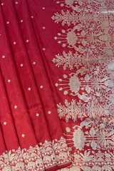 HOV EXCLUSIVE HANDLOOM KADHUA BANARASI KATAN SILK SAREE - ELEPHANT JUNGLE - RED - 127