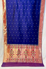 HOV EXCLUSIVE HANDLOOM PAITHANI SILK SAREE - SINGLE MUNIYA - MIDNIGHT BLUE - 025
