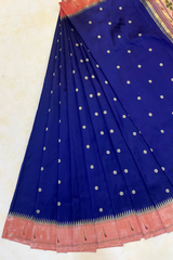 HOV EXCLUSIVE HANDLOOM PAITHANI SILK SAREE - SINGLE MUNIYA - MIDNIGHT BLUE - 025