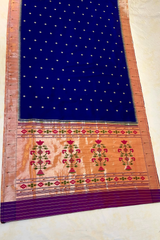HOV EXCLUSIVE HANDLOOM PAITHANI SILK SAREE - SINGLE MUNIYA - MIDNIGHT BLUE - 025