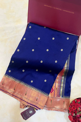HOV EXCLUSIVE HANDLOOM PAITHANI SILK SAREE - SINGLE MUNIYA - MIDNIGHT BLUE - 025
