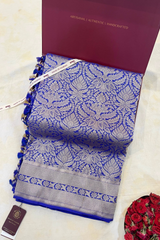 HOV HANDLOOM BANARASI KATAN SILK SAREE - BARCODE - BLUE - 131