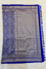 HOV HANDLOOM BANARASI KATAN SILK SAREE - BARCODE - BLUE - 131