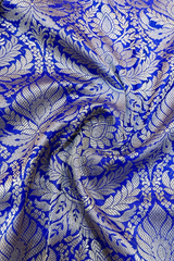 HOV HANDLOOM BANARASI KATAN SILK SAREE - BARCODE - BLUE - 131