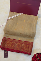 HOV HANDLOOM CHANDERI TISSUE KATAN SAREE - TRADITIONAL BORDER - 111