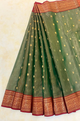 HOV HANDLOOM CHANDERI TISSUE KATAN SAREE - TRADITIONAL BORDER - 111