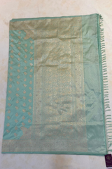 HOV EXCLUSIVE HANDLOOM KADHUA BANARASI KATAN SILK SAREE - KONIYA PAISLEY BUTA - PASTEL GREEN - 135