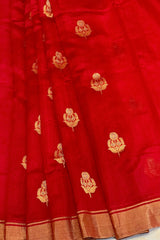 Handloom Silk Chanderi Saree - Fuldani Buta - Red