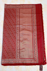HOV HANDLOOM PURE ZARI BANARASI KATAN SILK SAREE - JAANGLA - CHECKERED - RED -138