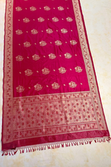 HOV EXCLUSIVE HANDLOOM KADHUA BANARASI KATAN SILK SAREE - FULDANI MUGHAL BUTA - PINK - 134