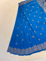 HOV HANDLOOM KADHUA BANARASI KATAN SILK SAREE - SCALLOP BORDER - BLUE - 124