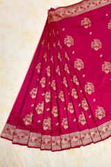 HOV EXCLUSIVE HANDLOOM KADHUA BANARASI KATAN SILK SAREE - FULDANI MUGHAL BUTA - PINK - 134