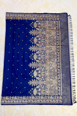 HOV EXCLUSIVE HANDLOOM KADHUA BANARASI KATAN SILK SAREE - ELEPHANT JUNGLA - BLUE - 127