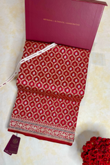 HOV HANDLOOM PURE ZARI BANARASI KATAN SILK SAREE - JAANGLA - CHECKERED - RED -138