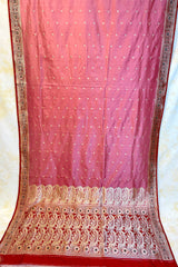 Gold Zari Handloom Kadhua Banarasi Shalu Silk Satin Saree - Small Border - Sangita - All Gold Zari - Peach Red