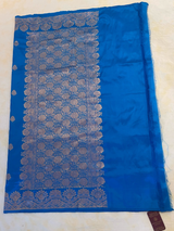 HOV HANDLOOM KADHUA BANARASI KATAN SILK SAREE - SCALLOP BORDER - BLUE - 124