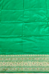 Handlloom Kadhua Banarasi Silk Saree- Big Border - Parrot Green Pink Meena