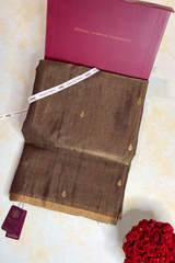 HOV HANDLOOM CHANDERI TISSUE SILK SAREE - LEAF BUTA - COFFEE BROWN RED MEENA