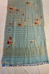 HOV HANDLOOM KORE ORGANZA SILK SAREE - STRIPES & EMBROIDERY- 132