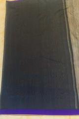 HOV HANDLOOM CHANDERI SAREE - PLAIN STRIPE TEAL - MIDNIGHT BLUE - 097