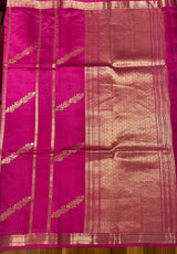 Handloom Kadhua Banarasi Silk Saree -Floral Stripe - Rani Pink