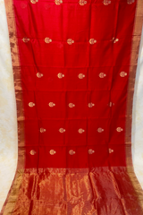 Handloom Silk Chanderi Saree - Fuldani Buta - Red