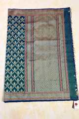HOV HANDLOOM PURE ZARI BANARASI KATAN SILK SAREE - JAANGLA- PEACOCK GREEN ALL OVER DESIGN-137