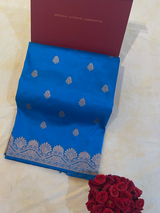 HOV HANDLOOM KADHUA BANARASI KATAN SILK SAREE - SCALLOP BORDER - BLUE - 124