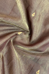 HOV HANDLOOM CHANDERI TISSUE SILK SAREE - LEAF BUTA - COFFEE BROWN RED MEENA