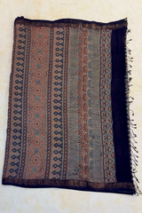 HOV AJARAKH HAND - BLOCK PRINT SAREE - NATURAL DYES - TUSSAR SILK WITH MULBERRY - 019