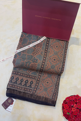 HOV AJARAKH HAND - BLOCK PRINT SAREE - NATURAL DYES - TUSSAR SILK WITH MULBERRY - 019