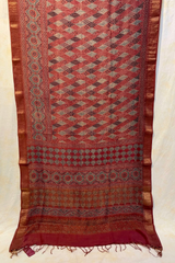 HOV AJARAKH HAND-BLOCK PRINT SAREE - NATURAL DYES - TUSSAR SILK WITH MULBERRY SILK- 019