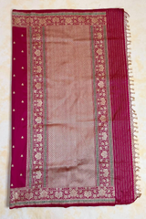 HOV HANDLOOM PURE ZARI BANARASI KATAN SILK SAREE - BUTIDAR - FLORAL KILVER - DEEP PINK - 140