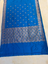 HOV HANDLOOM KADHUA BANARASI KATAN SILK SAREE - SCALLOP BORDER - BLUE - 124