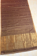 HOV HANDLOOM CHANDERI TISSUE SILK SAREE - LEAF BUTA - COFFEE BROWN RED MEENA