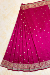 HOV HANDLOOM PURE ZARI BANARASI KATAN SILK SAREE - BUTIDAR - FLORAL KILVER - DEEP PINK - 140