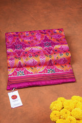 Handloom Ikat Silk Saree - Yellow Pink Flish Motif