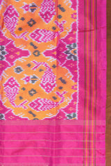 Handloom Ikat Silk Saree - Yellow Pink Flish Motif