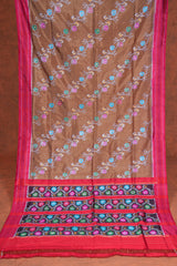 Handloom Twill Double Ikat Silk Saree- Gold floral