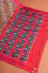 Handloom Twill Double Ikat Silk Saree- Gold floral